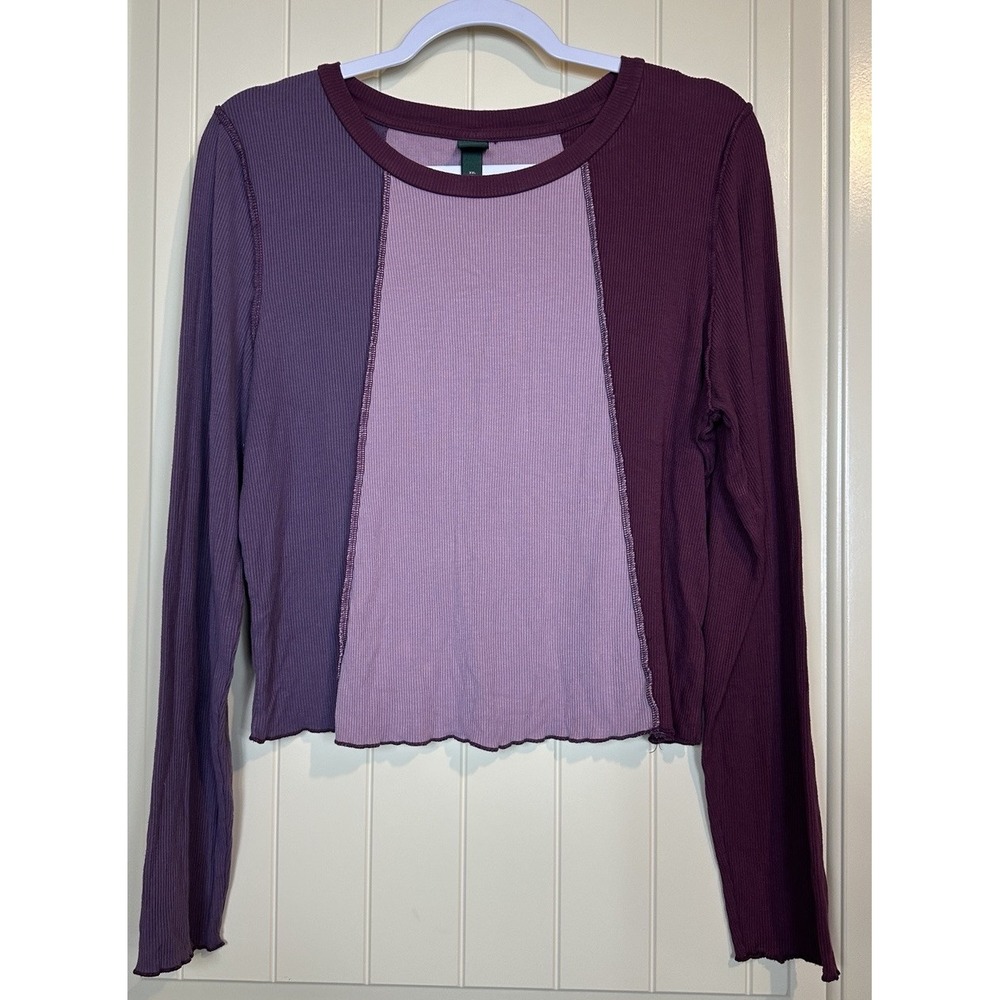 Wild Fable Women's Long Sleeve Cropped Ribbed‎ Top Purple Rayon Sz 2X Y2K 90s